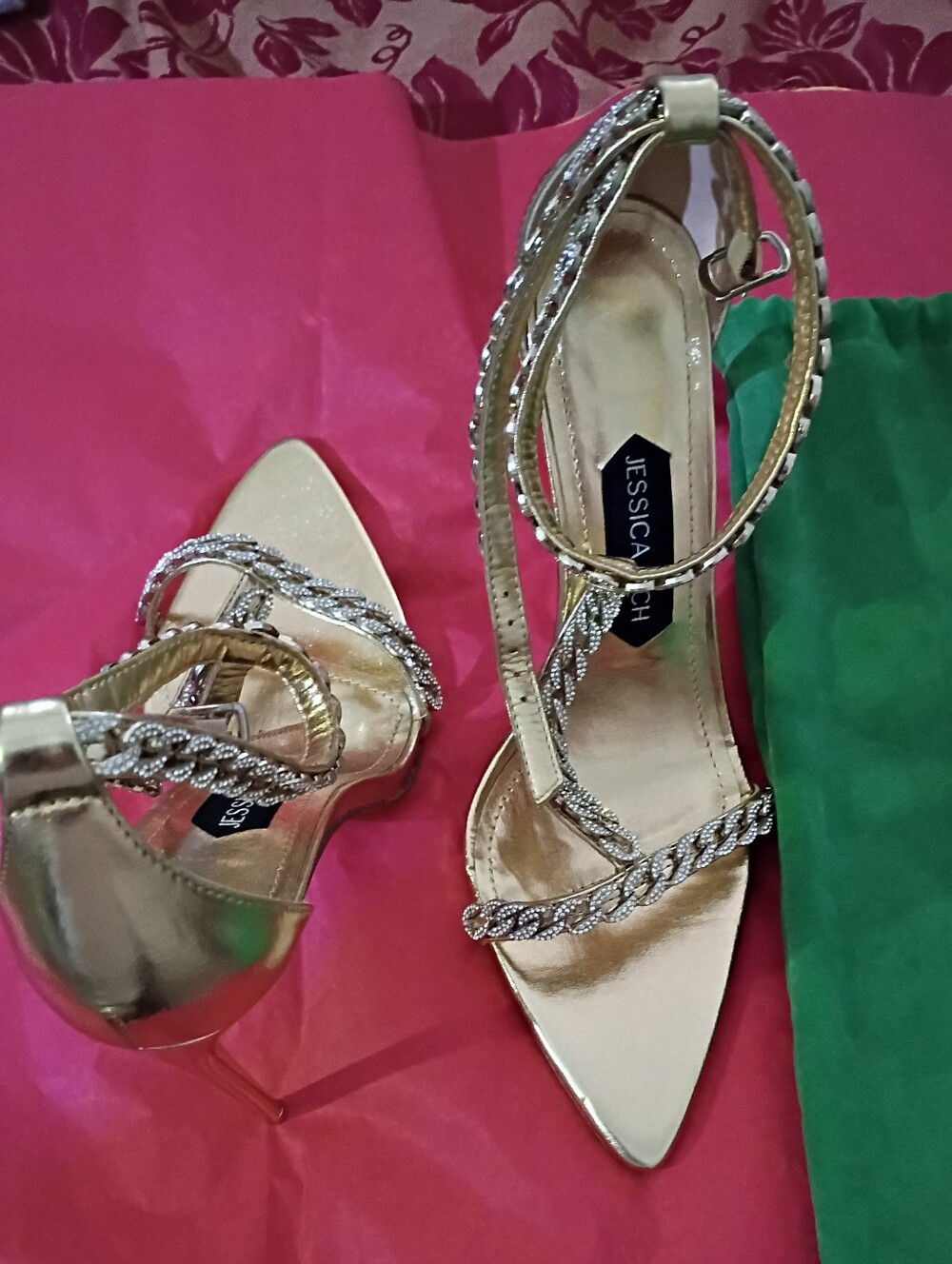 Metallic Gold Braided-Strap High Heels & Dust Bag NWT